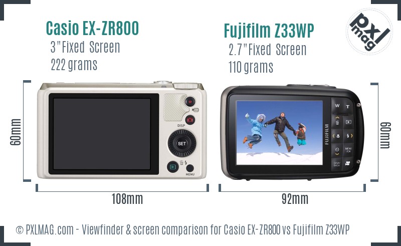 Casio EX-ZR800 vs Fujifilm Z33WP Screen and Viewfinder comparison