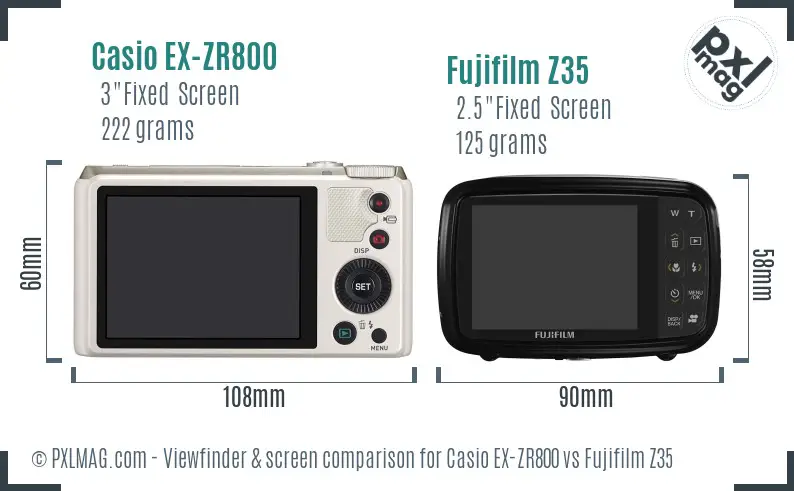 Casio EX-ZR800 vs Fujifilm Z35 Screen and Viewfinder comparison