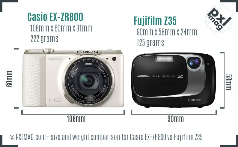 Casio EX-ZR800 vs Fujifilm Z35 size comparison