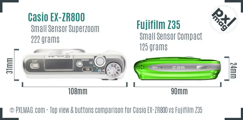 Casio EX-ZR800 vs Fujifilm Z35 top view buttons comparison