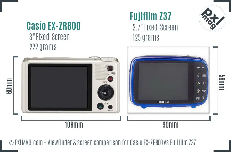 Casio EX-ZR800 vs Fujifilm Z37 Screen and Viewfinder comparison