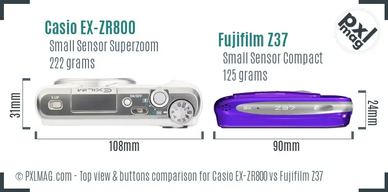 Casio EX-ZR800 vs Fujifilm Z37 top view buttons comparison