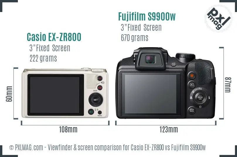 Casio EX-ZR800 vs Fujifilm S9900w Screen and Viewfinder comparison