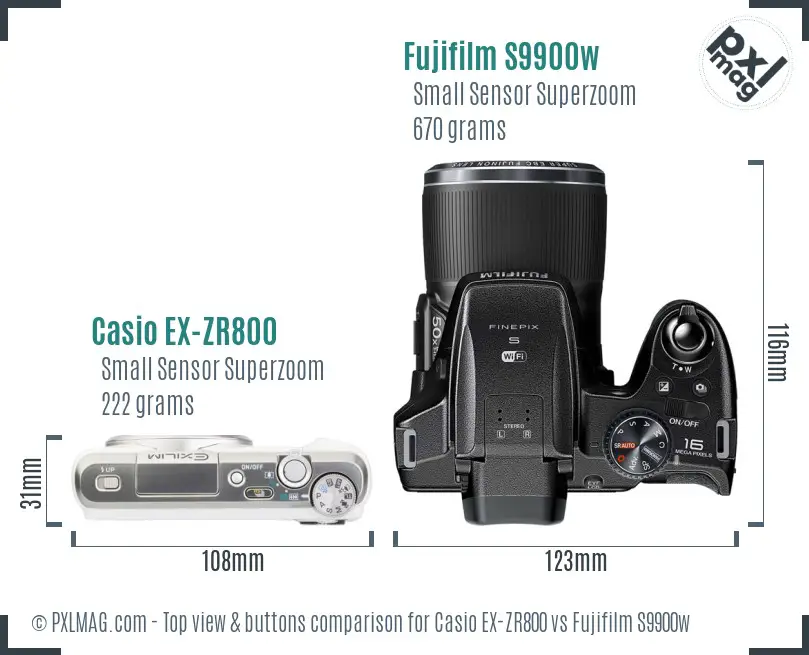 Casio EX-ZR800 vs Fujifilm S9900w top view buttons comparison