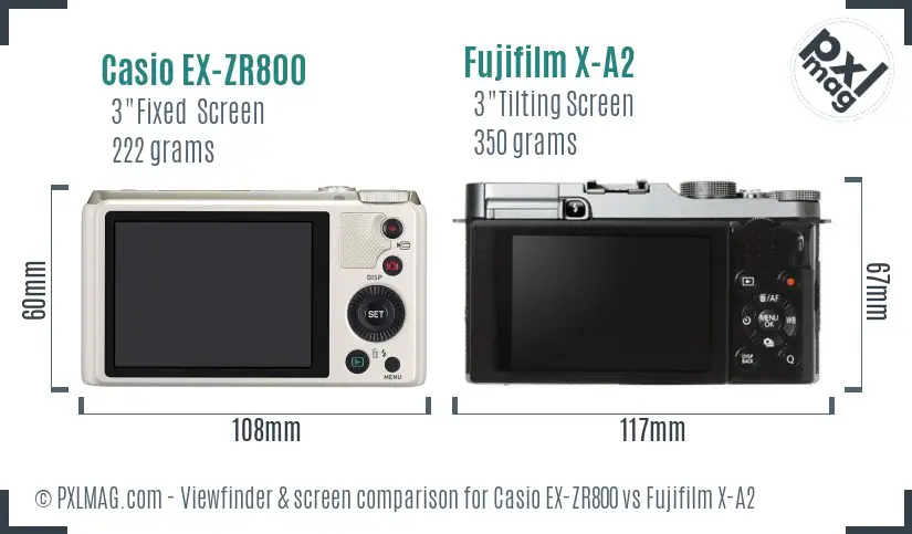 Casio EX-ZR800 vs Fujifilm X-A2 Screen and Viewfinder comparison