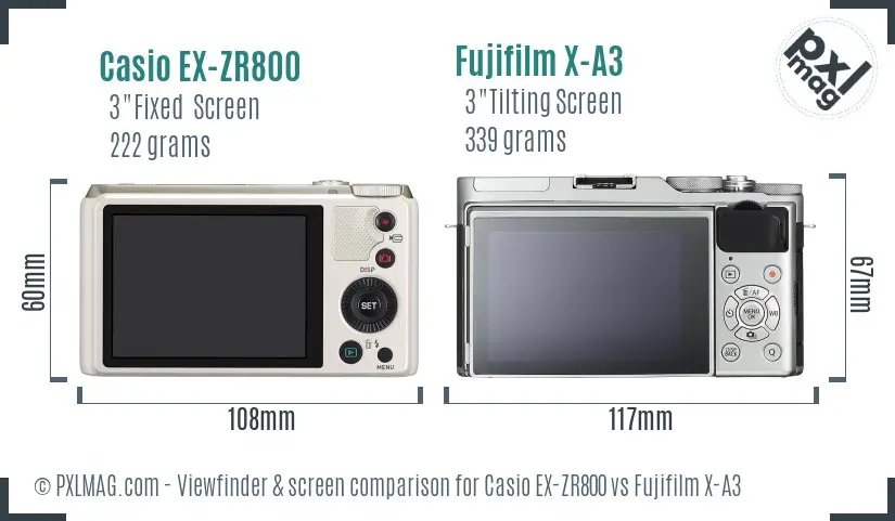 Casio EX-ZR800 vs Fujifilm X-A3 Screen and Viewfinder comparison