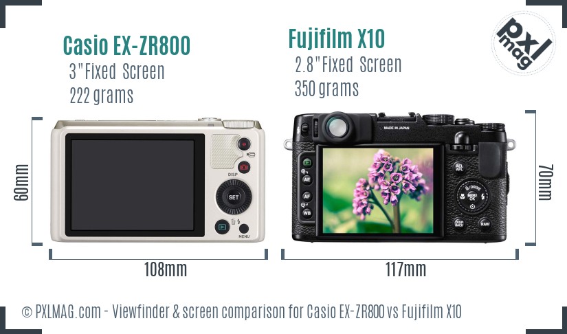 Casio EX-ZR800 vs Fujifilm X10 Screen and Viewfinder comparison