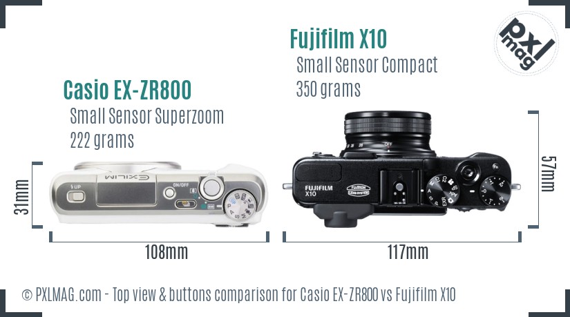 Casio EX-ZR800 vs Fujifilm X10 top view buttons comparison