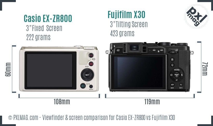 Casio EX-ZR800 vs Fujifilm X30 Screen and Viewfinder comparison