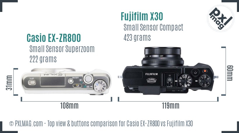 Casio EX-ZR800 vs Fujifilm X30 top view buttons comparison