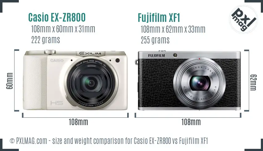 Casio EX-ZR800 vs Fujifilm XF1 size comparison Casio EX-ZR800 vs Fujifilm XF1 size comparison
