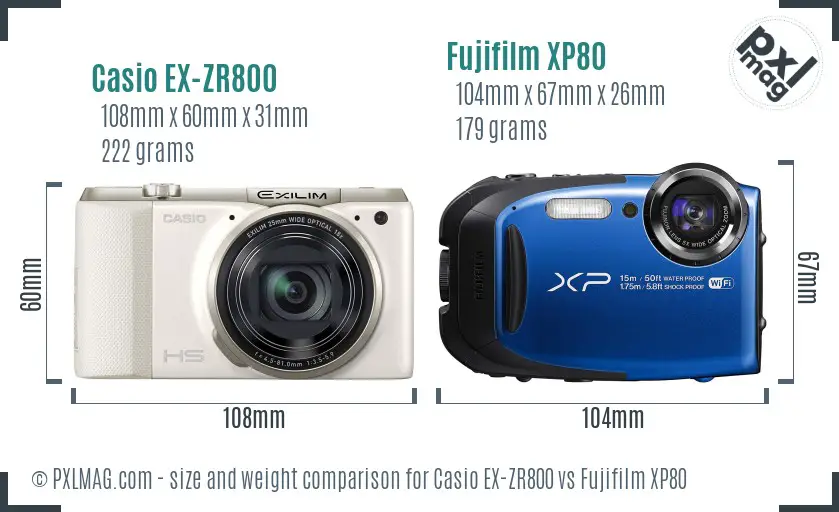 Casio EX-ZR800 vs Fujifilm XP80 size comparison Casio EX-ZR800 vs Fujifilm XP80 size comparison