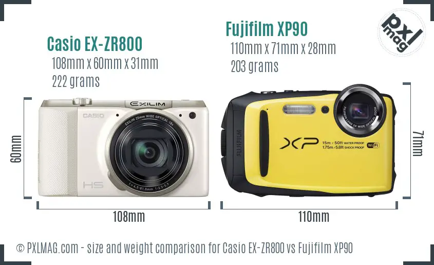 Casio EX-ZR800 vs Fujifilm XP90 size comparison Casio EX-ZR800 vs Fujifilm XP90 size comparison