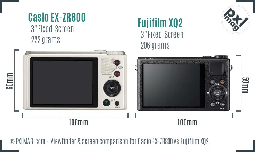 Casio EX-ZR800 vs Fujifilm XQ2 Screen and Viewfinder comparison