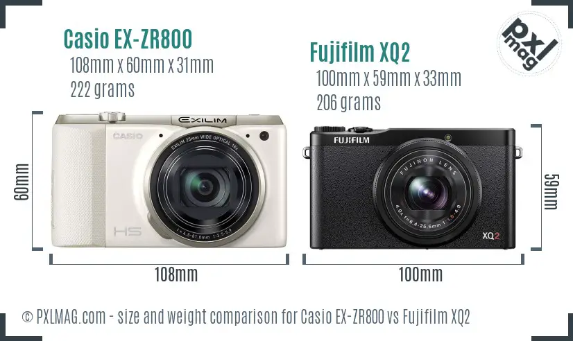 Casio EX-ZR800 vs Fujifilm XQ2 size comparison