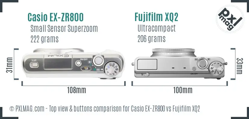 Casio EX-ZR800 vs Fujifilm XQ2 top view buttons comparison