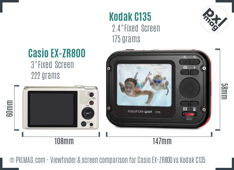 Casio EX-ZR800 vs Kodak C135 Screen and Viewfinder comparison Casio EX-ZR800 vs Kodak C135 Screen and Viewfinder comparison