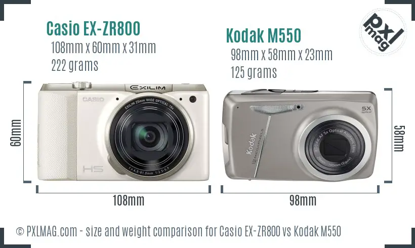 Casio EX-ZR800 vs Kodak M550 size comparison