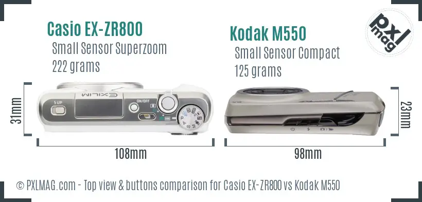 Casio EX-ZR800 vs Kodak M550 top view buttons comparison