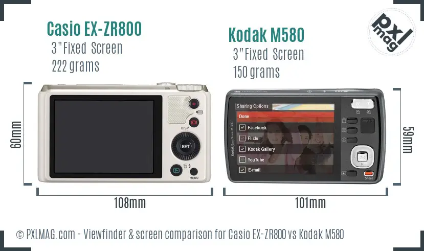 Casio EX-ZR800 vs Kodak M580 Screen and Viewfinder comparison