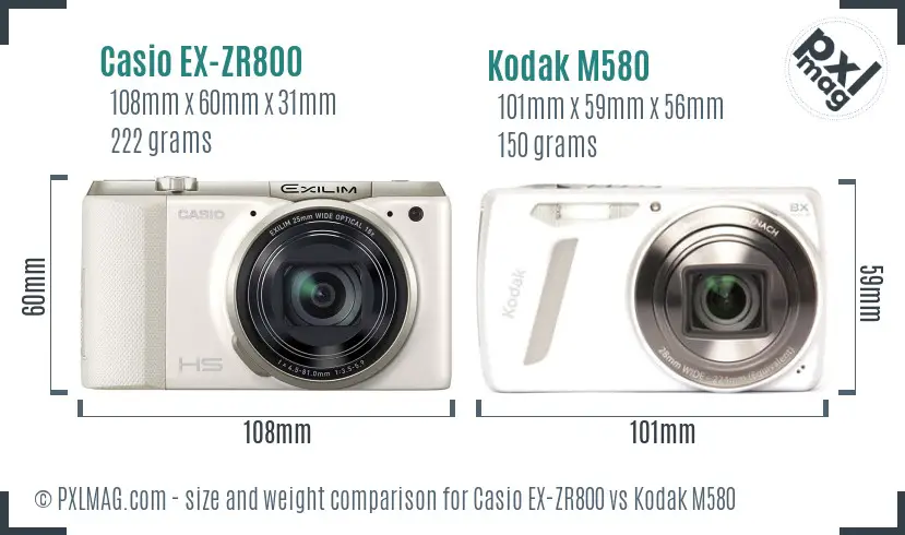 Casio EX-ZR800 vs Kodak M580 size comparison