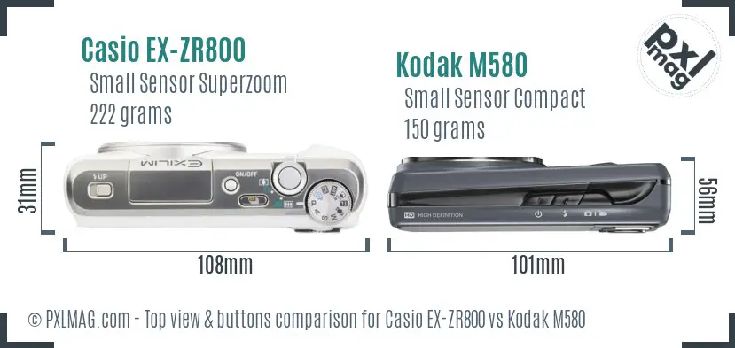 Casio EX-ZR800 vs Kodak M580 top view buttons comparison