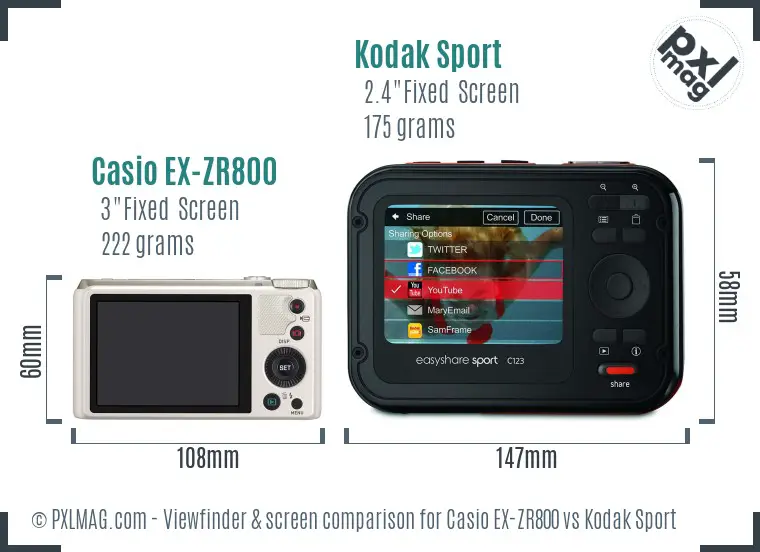 Casio EX-ZR800 vs Kodak Sport Screen and Viewfinder comparison