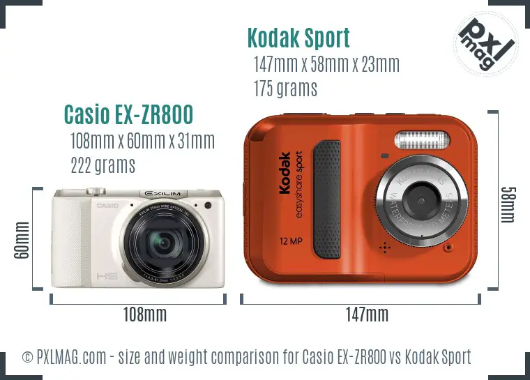 Casio EX-ZR800 vs Kodak Sport size comparison