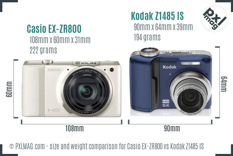 Casio EX-ZR800 vs Kodak Z1485 IS size comparison