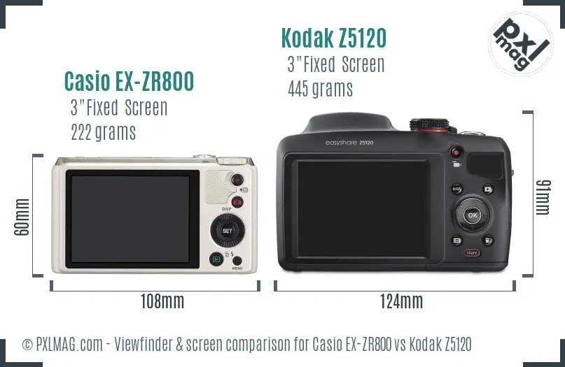 Casio EX-ZR800 vs Kodak Z5120 Screen and Viewfinder comparison