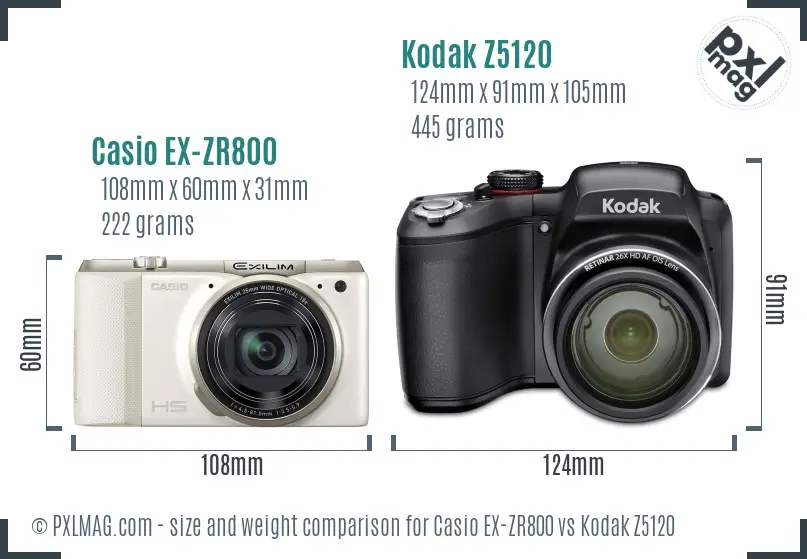 Casio EX-ZR800 vs Kodak Z5120 size comparison