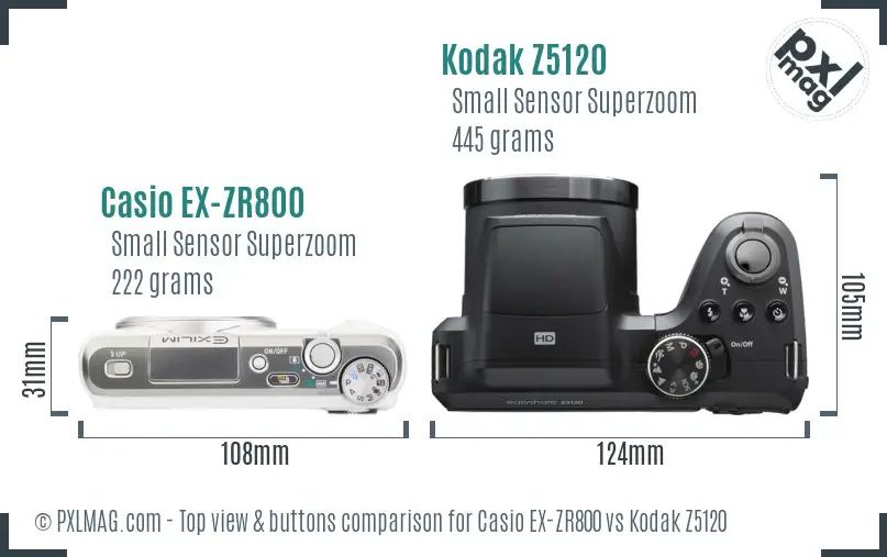Casio EX-ZR800 vs Kodak Z5120 top view buttons comparison