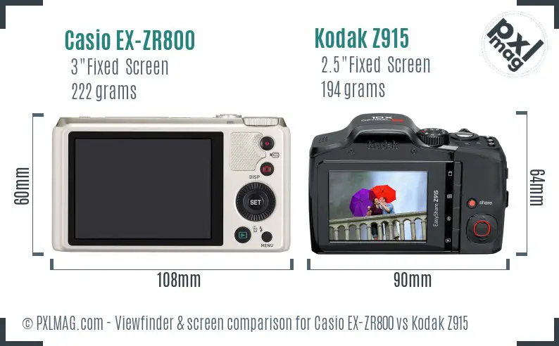 Casio EX-ZR800 vs Kodak Z915 Screen and Viewfinder comparison