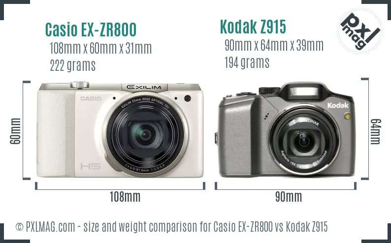 Casio EX-ZR800 vs Kodak Z915 size comparison