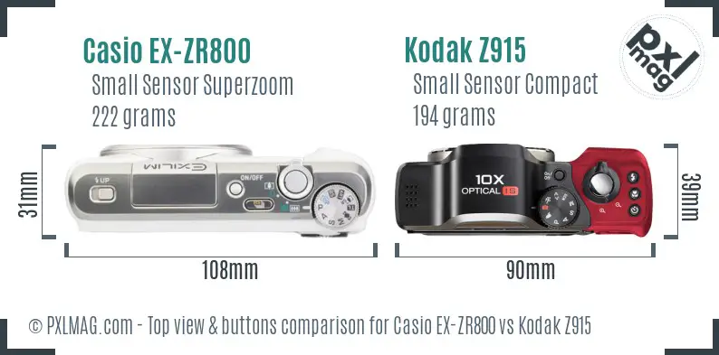 Casio EX-ZR800 vs Kodak Z915 top view buttons comparison