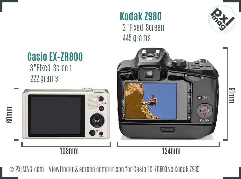 Casio EX-ZR800 vs Kodak Z980 Screen and Viewfinder comparison