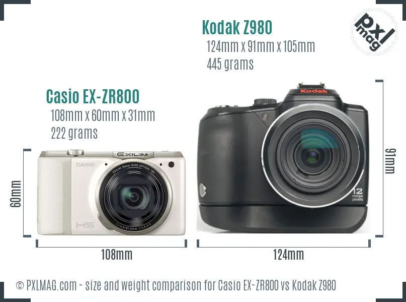 Casio EX-ZR800 vs Kodak Z980 size comparison