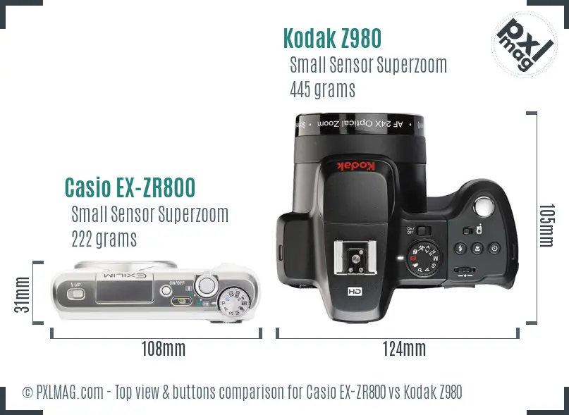 Casio EX-ZR800 vs Kodak Z980 top view buttons comparison