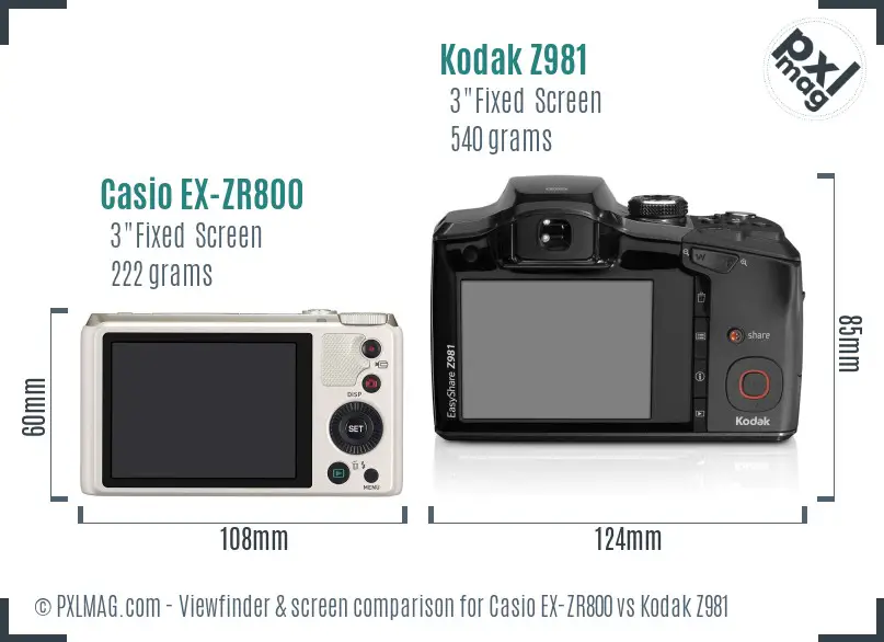 Casio EX-ZR800 vs Kodak Z981 Screen and Viewfinder comparison Casio EX-ZR800 vs Kodak Z981 Screen and Viewfinder comparison