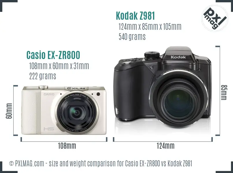 Casio EX-ZR800 vs Kodak Z981 size comparison Casio EX-ZR800 vs Kodak Z981 size comparison