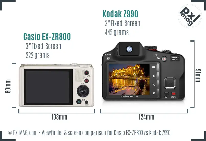 Casio EX-ZR800 vs Kodak Z990 Screen and Viewfinder comparison