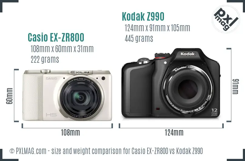 Casio EX-ZR800 vs Kodak Z990 size comparison