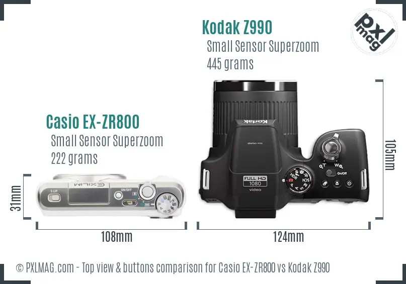 Casio EX-ZR800 vs Kodak Z990 top view buttons comparison
