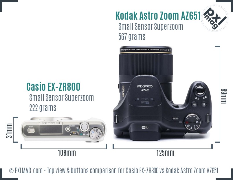 Casio EX-ZR800 vs Kodak Astro Zoom AZ651 top view buttons comparison