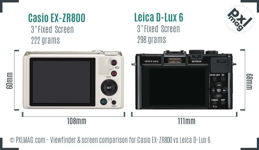 Casio EX-ZR800 vs Leica D-Lux 6 Screen and Viewfinder comparison