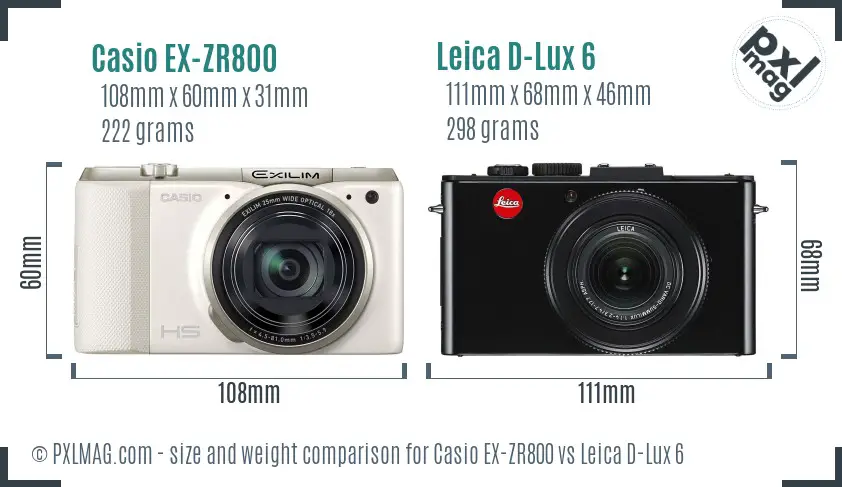 Casio EX-ZR800 vs Leica D-Lux 6 size comparison