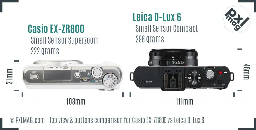 Casio EX-ZR800 vs Leica D-Lux 6 top view buttons comparison