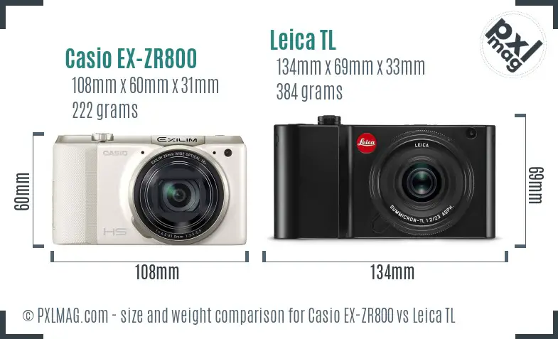 Casio EX-ZR800 vs Leica TL size comparison