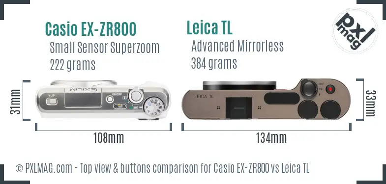 Casio EX-ZR800 vs Leica TL top view buttons comparison