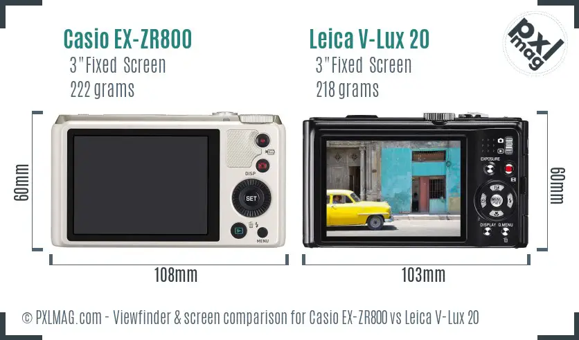 Casio EX-ZR800 vs Leica V-Lux 20 Screen and Viewfinder comparison